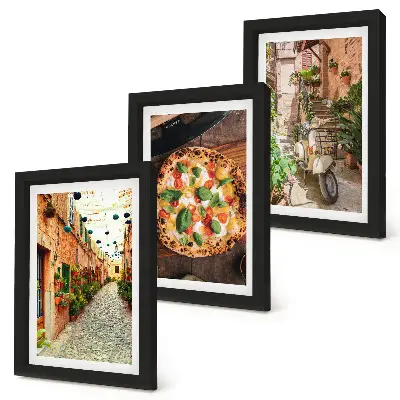 3-piece wall art set Charming streets with plants and Italian pizza