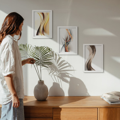 Photo frame wall Waves in shades of yellow, gray and brown
