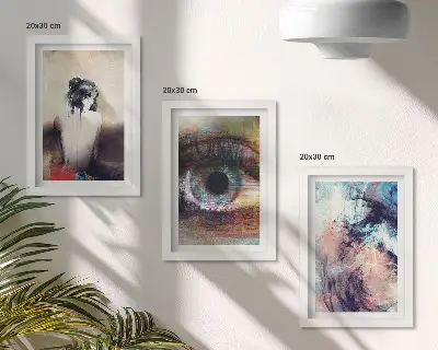 Framed triptych abstract portrait of a woman with colorful emotional eyes
