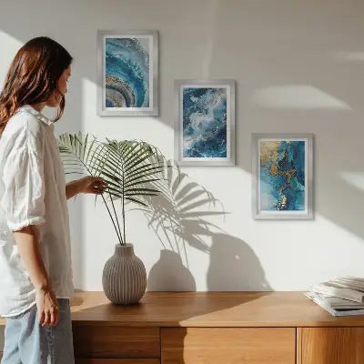 3-piece abstract wall art set blue patterns