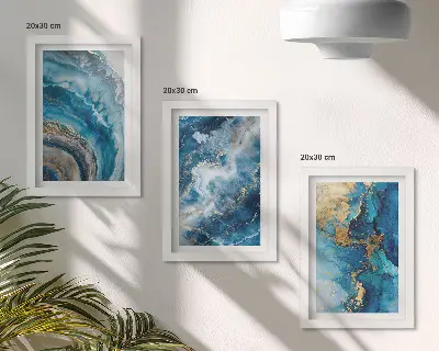 3-piece wall art set Blue abstract patterns in three paintings