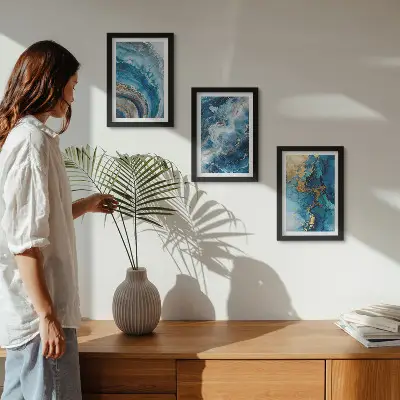 3-piece abstract wall art set blue patterns