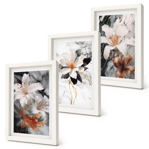 Photo frame wall Flowers on a marble background in shades of white and black