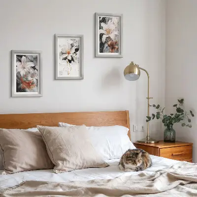 Photo frame wall flowers on a marble background in white and black