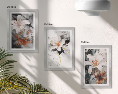Photo frame wall Flowers on a marble background in shades of white and black