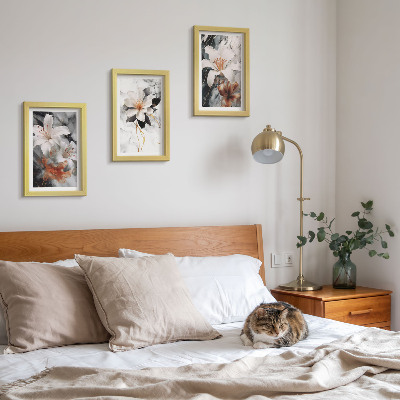 Photo frame wall Flowers on a marble background in shades of white and black