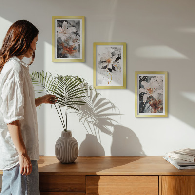 Photo frame wall Flowers on a marble background in shades of white and black