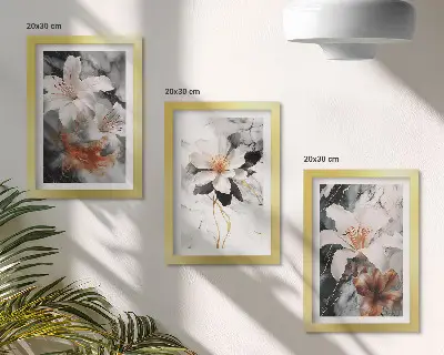 Photo frame wall flowers on a marble background in white and black