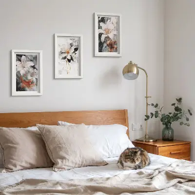Photo frame wall flowers on a marble background in white and black