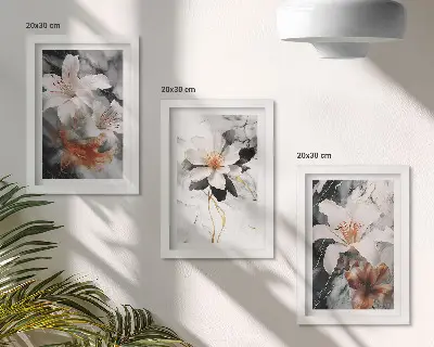Photo frame wall flowers on a marble background in white and black