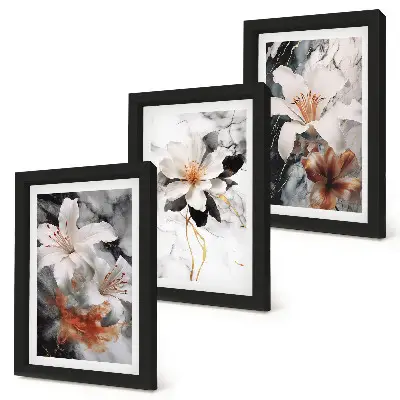 Photo frame wall flowers on a marble background in white and black