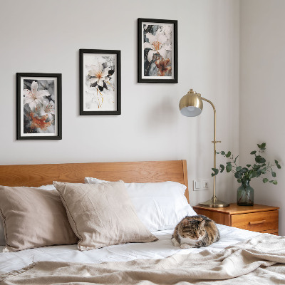 Photo frame wall Flowers on a marble background in shades of white and black