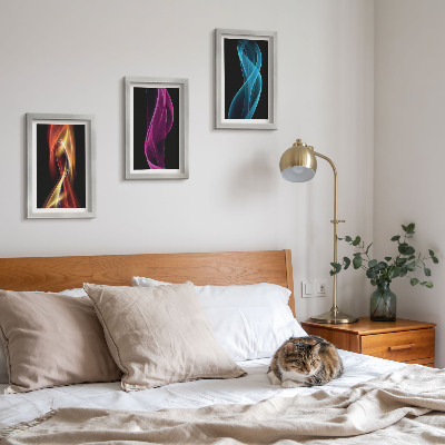 Framed triptych Waves of colorful neon lines on a dark background