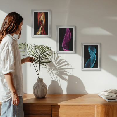 Framed triptych Waves of colorful neon lines on a dark background