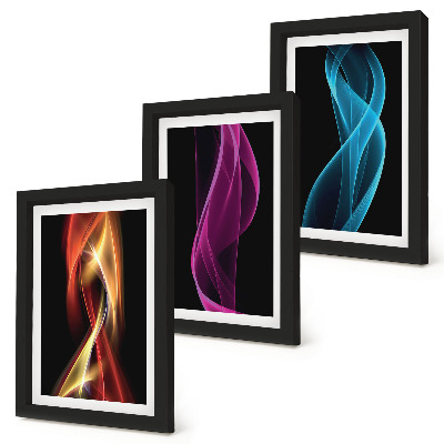 Framed triptych Waves of colorful neon lines on a dark background
