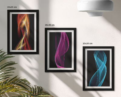 Framed triptych Waves of colorful neon lines on a dark background