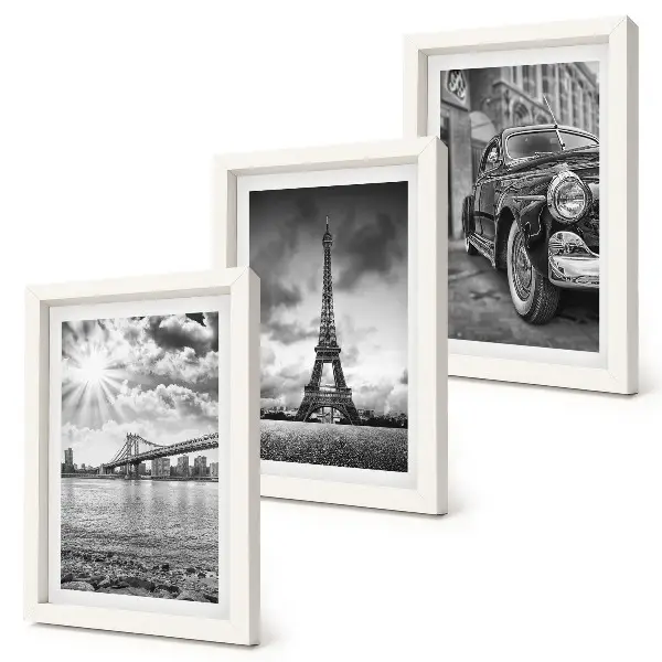 3-Piece Wall Art Set city views with bridges, the Eiffel Tower, and a classic car