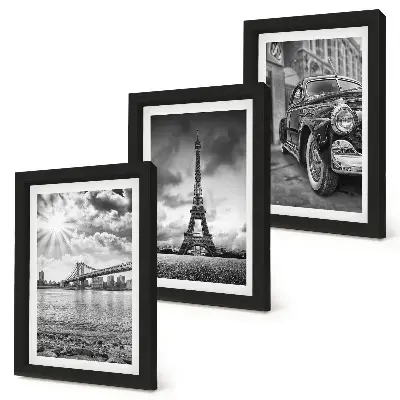 3-piece wall art set City views, bridges, Eiffel Tower, classic car