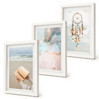 Photo frame wall gallery set with abstract sea, reading book, and boho dream catcher prints