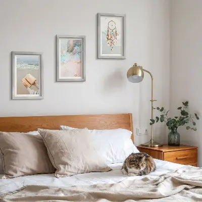 Photo frame wall gallery set with abstract sea, reading book, and boho dream catcher prints