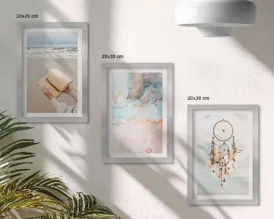 Photo frame wall gallery set with abstract sea, reading book, and boho dream catcher prints