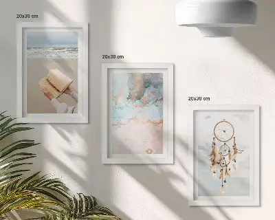 Photo frame wall gallery set with abstract sea, reading book, and boho dream catcher prints