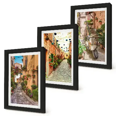 3-piece wall art set Charming streets with flowers in an Italian atmosphere