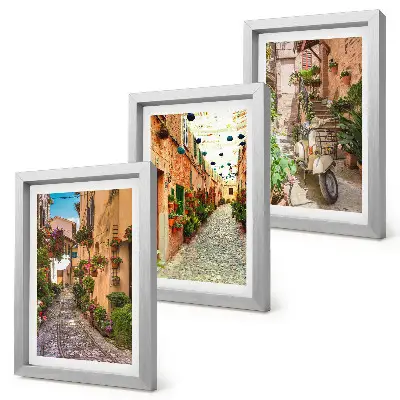 3-piece wall art set Charming streets with flowers in an Italian atmosphere