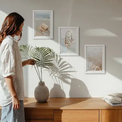 Photo frame wall gallery set peaceful landscapes and delicate summer views in boho style
