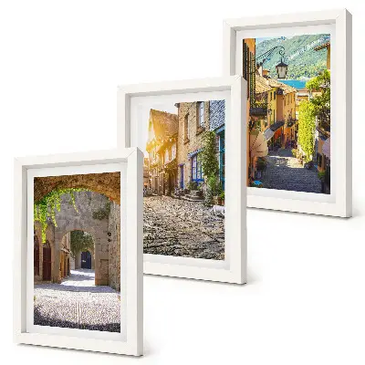 Charming streets with stone buildings and gates framed triptych