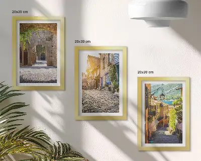Charming streets with stone buildings and gates framed triptych