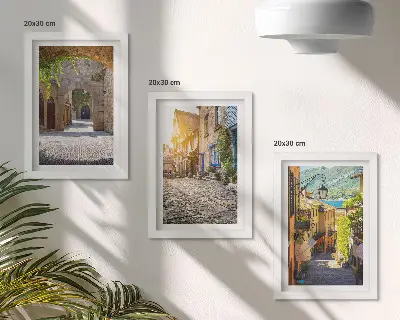 Charming streets with stone buildings and gates framed triptych