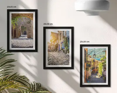 Charming streets with stone buildings and gates framed triptych