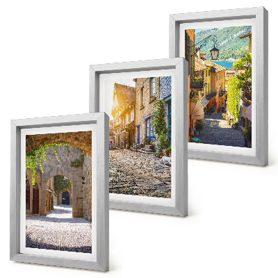 Framed triptych Charming streets with stone buildings and gates