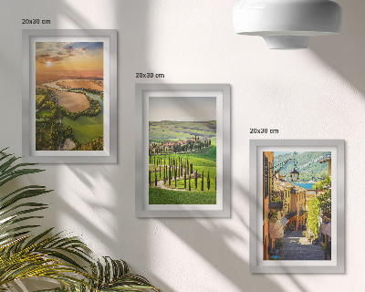 3-piece wall art set Italian landscapes with a river, hills and a city street