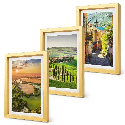 3-piece wall art set featuring Italian landscapes with a river, hills and a city street