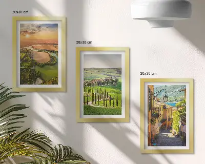 3-piece wall art set featuring Italian landscapes with a river, hills and a city street