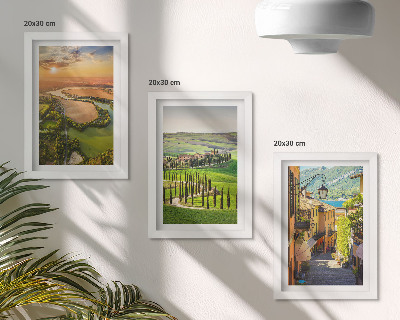 3-piece wall art set Italian landscapes with a river, hills and a city street