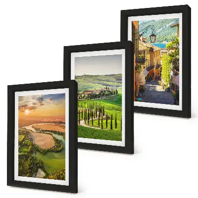 3-piece wall art set featuring Italian landscapes with a river, hills and a city street