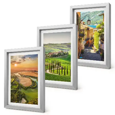 3-piece wall art set featuring Italian landscapes with a river, hills and a city street