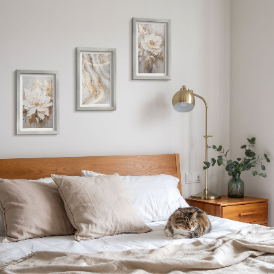 3-piece wall art set Flowers and abstract marble pattern