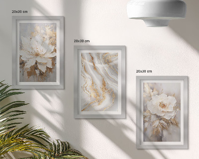3-piece wall art set Flowers and abstract marble pattern