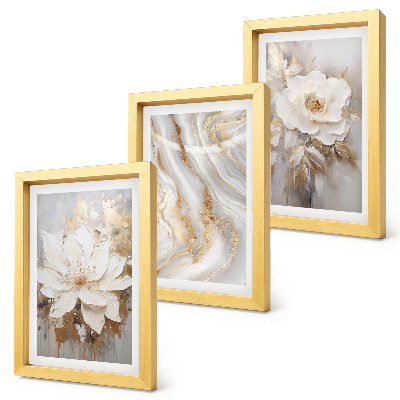 3-piece wall art set Flowers and abstract marble pattern