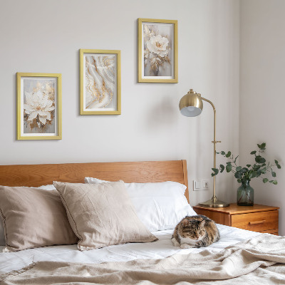 3-piece wall art set Flowers and abstract marble pattern