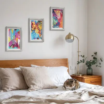 Framed triptych Colorful paint abstractions with dynamic patterns
