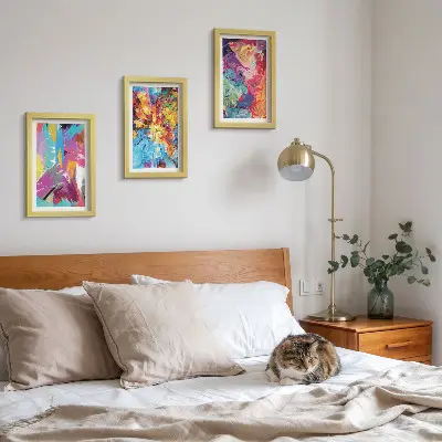 Framed triptych Colorful paint abstractions with dynamic patterns