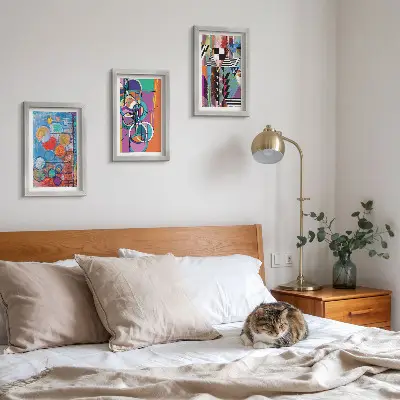 3-piece wall art set Colorful abstractions with circles and geometric patterns