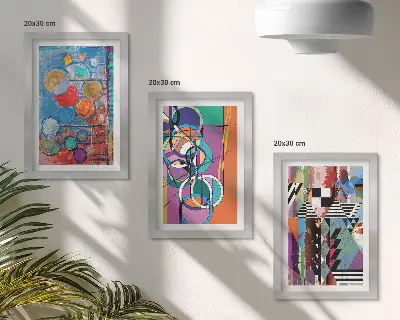 3-piece wall art set Colorful abstractions with circles and geometric patterns