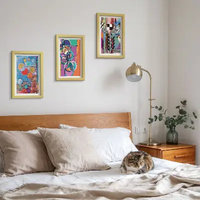 3-piece wall art set Colorful abstractions with circles and geometric patterns