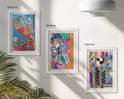 3-piece wall art set Colorful abstractions with circles and geometric patterns